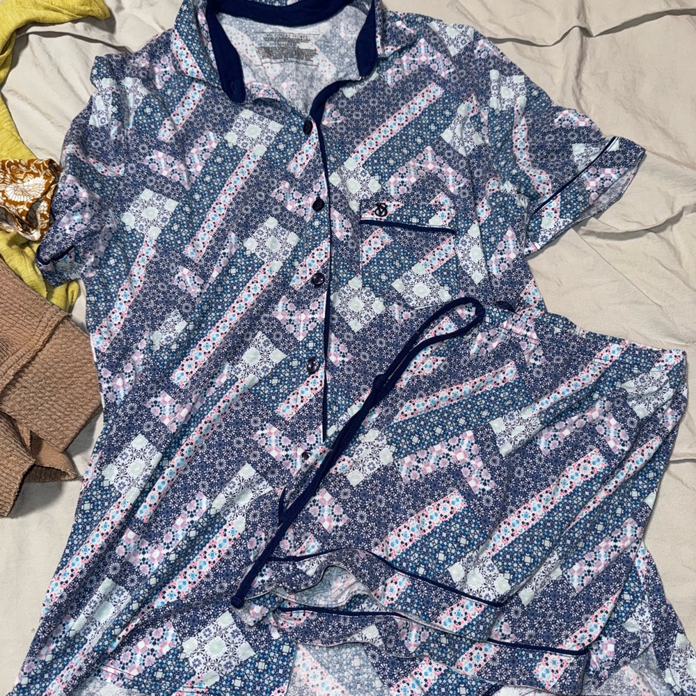 Blue and White Patterned Pajama Set